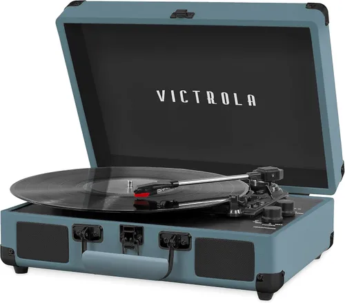 Victrola Journey - Reproductor de discos Bluetooth portátil de maleta con altavoces integrados, tocadiscos de vinilo de 3 velocidades, salida RCA,