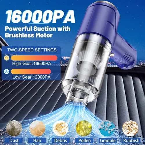 Miniatura 2 de Aspiradora de Mano Inalámbrica para Automóvil 16000Pa 4 en 1 Aspiradora Portátil y Soplador de Aire con Luz LED 120W de Alta Potencia - Múltiples