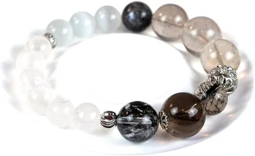 Miniatura 190 de Precious Gemstone Natural Crystal Healing Bracelet, Rutilated Quartz, Moonstone, Quartz Handmade Original Design Bracelet