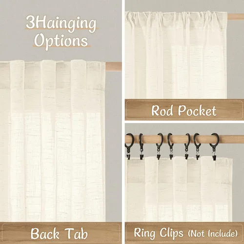 Miniatura 3 de LAMIT Cortinas de lino beige de 30 pulgadas de largo para ventanas pequeñas, cortinas semitransparentes filtrantes de luz, pestaña trasera