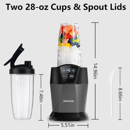 Miniatura 2 de Liebe&Lecker Batidora Bullet con 1200 W de pico de vatios, potente batidora de batidos, tecnología inteligente, mezcla de frutas congeladas