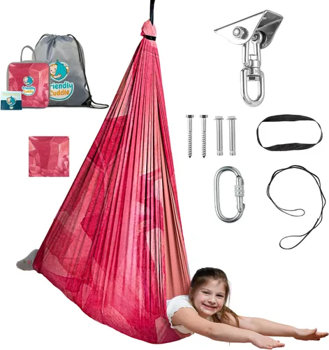 Miniatura 24 de Columpio sensorial de interior para niños o exterior – Soporta 300 libras, doble capa y giro de 360°, columpio hamaca de terapia de compresión