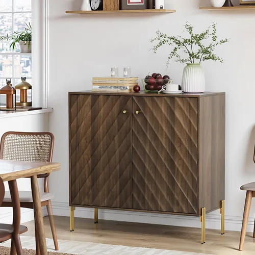 Miniatura 5 de Buffet de comedor moderno de mediados de siglo de 32 pulgadas con almacenamiento, aparador de buffet con diseño de ondas diagonales, mesa