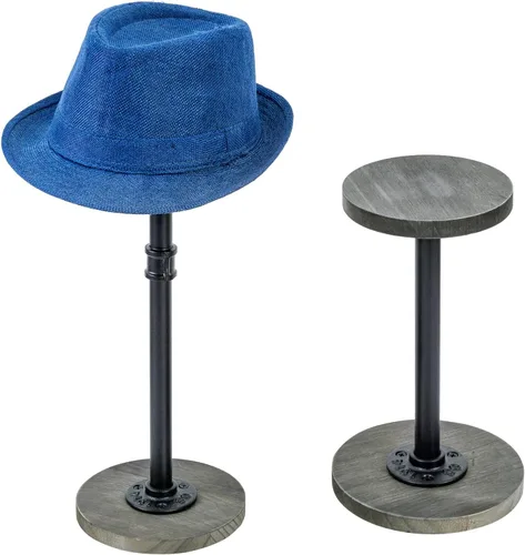 Miniatura 12 de MyGift 2 soportes para sombreros, perchero para sombreros de vaquero, organizador de gorra de béisbol con tubo de metal industrial, peluca o Madera