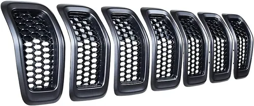 Miniatura 11 de Juego de insertos de rejilla de malla de panal de abeja, color negro, kit de moldura cromada compatible con Jeep Cherokee 2014-2018