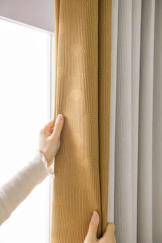 Miniatura 3 de Daesar Blackout Curtains for Bedroom 63 Inch Length, Eyelet Thermal Drapes Splicing Jacquard Geometric Texture Beige White Yellow Blackout Curtains