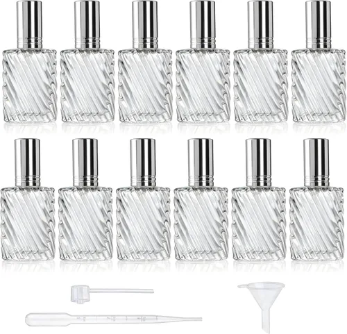 YU FENG 12 botellas de atomizador de perfume de vidrio vacías recargables con embudos, dispensadores de pipetas para aceite esencial (0.5 fl oz)