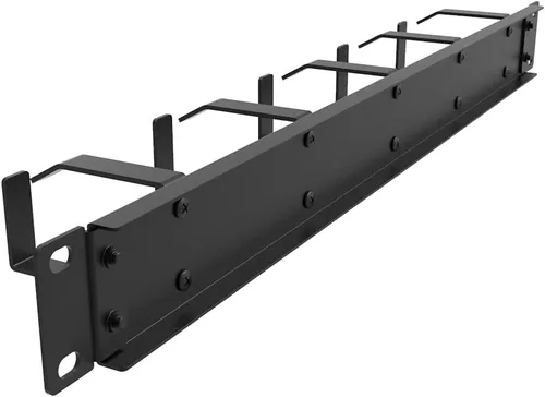 Miniatura 7 de Gestor de cables horizontal de metal de 19 pulgadas para montaje en rack con 5 anillos en D (1UCM5R440, negro)