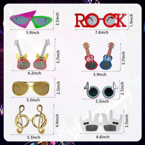 Miniatura 2 de Gran set de gafas de sol divertidas de estrella de rock, gafas de sol divertidas de fiesta de rock and roll, micrófono de guitarra inflable