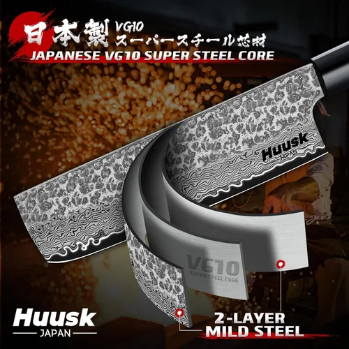 Miniatura 3 de Huusk Juego de Cuchillos de Cocina Japonés - 3 piezas Cuchillo de Damasco VG10 forjado a mano, Cuchillo para deshuesar para cortar carne, Cuchillos