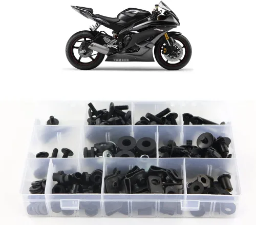 Xitomer Juego completo de pernos de carenado, apto para YZF-R6 2006 2007, kits de montaje, arandelas, tuercas, fijaciones, clips, ojales (negro mate)