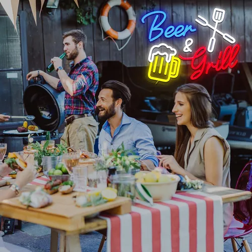Miniatura 7 de Letrero de neón de cerveza y parrilla para decoración de pared, letreros LED para barbacoa, regulables por USB, 15.75 x 11.97 pulgadas, luces