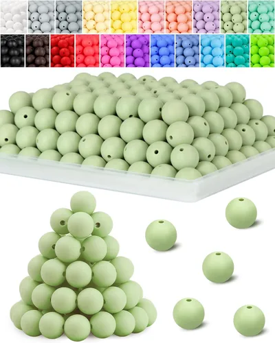 Miniatura 7 de 120 cuentas de silicona de FIVEIZERO para hacer llaveros, cuentas focales redondas de goma de silicona turquesa de 0.59 pulgadas a granel