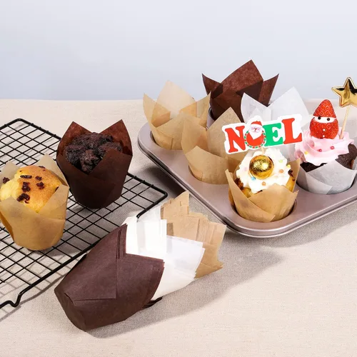 Miniatura 3 de Bake Choice Nordic Paper 200 unidades de forros de tulipán marrón para magdalenas, tamaño estándar, papel pergamino de la UE, forros de tulipán