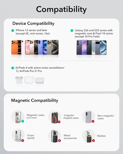Miniatura 9 de ESR HaloLock - Cargador Magsafe con soporte, carga de iPhone de 15 W, cargador inalámbrico para iPhone serie 17-12, AirPods Pro, Galaxy S26/S25