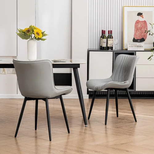 Miniatura 9 de YOUTASTE Juego de 2 sillas de comedor, modernas de mediados de siglo, tapizadas de piel sintética, con patas de metal negro, silla decorativa sin