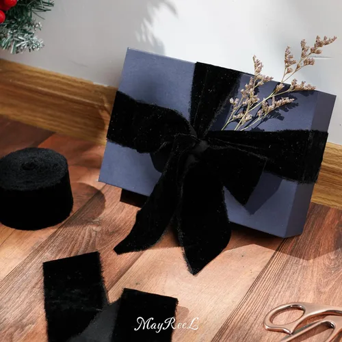 Miniatura 5 de MAYREEL Cinta de terciopelo negro de 2 pulgadas, cinta desgarrada a mano, borde deshilachado de seda para ramos de novia, invitaciones, libros