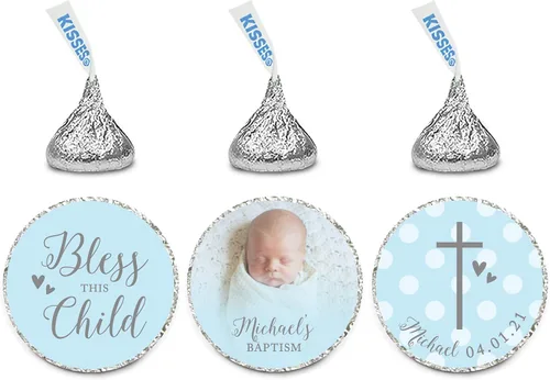 Miniatura 26 de Andaz Press Colección de bautismo de niño azul y gris, banderín colgante personalizado con cuerda, agradecimiento por celebrar el bautismo
