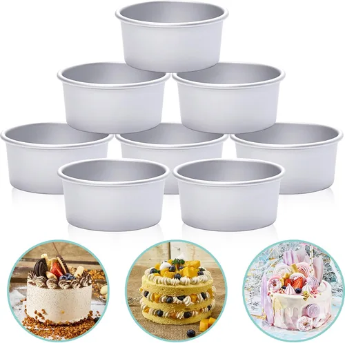 Molde redondo de aluminio de 4 pulgadas, 8 piezas antiadherentes para hornear tartas, juego de moldes redondos para hornear en capas, para el hogar,