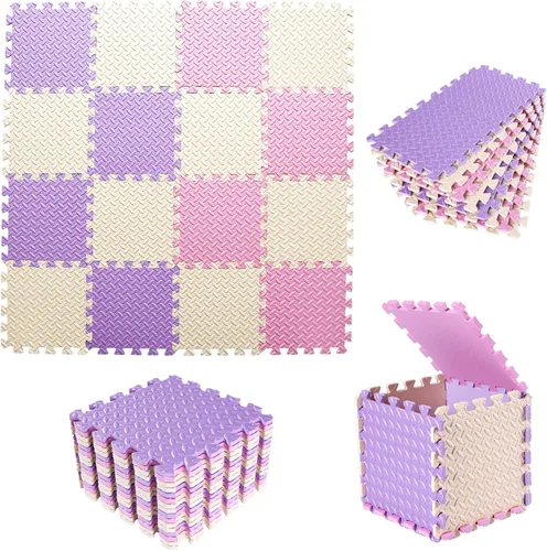 Miniatura 2 de Tapete de juego de espuma para bebé, tapete entrelazado de 0.4 pulgadas de grosor con colores sólidos, cuadrados suaves y no tóxicos, tapete