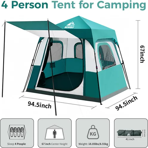 Miniatura 3 de Hewolf Instant Tent for 4-6 Person Camping, Waterproof Easy Pop Up Tent Sets Up in 60 Seconds for Family Outdoor Hiking & Backpacking with Carry Bag