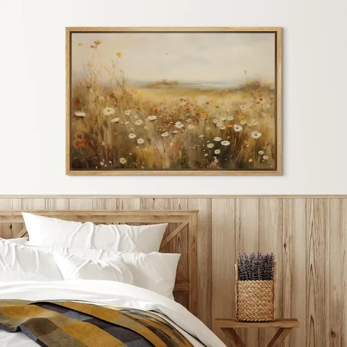 Miniatura 2 de SIGNLEADER Impresión en Lienzo Enmarcado Arte de Pared Prado Cálido de Verano con Flores Silvestres Ilustraciones Florales Vibrantes Arte Moderno