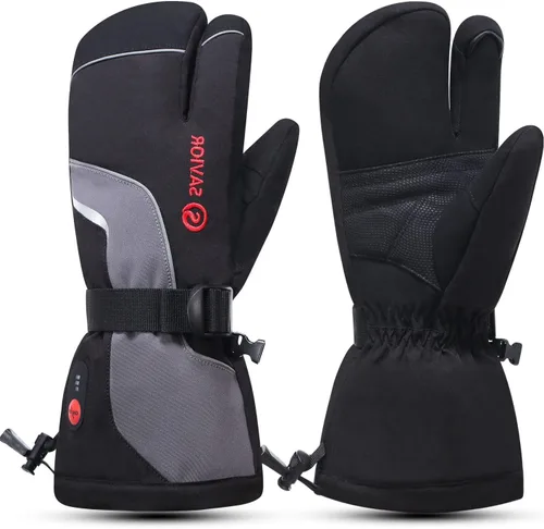 Miniatura 10 de SAVIOR HEAT Guantes de esquí calentados con 3 dedos, guantes eléctricos con batería recargable para hombres, mujeres, niños, invierno, snowboard