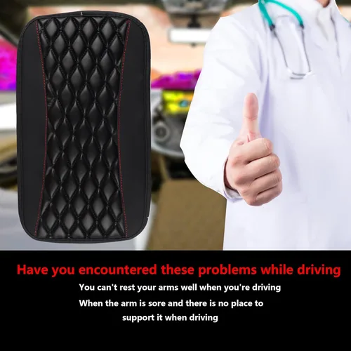 Miniatura 7 de Funda para consola central de automóvil, funda de piel sintética para reposabrazos de automóvil con diseño de rejilla de diamante, fundas Negro