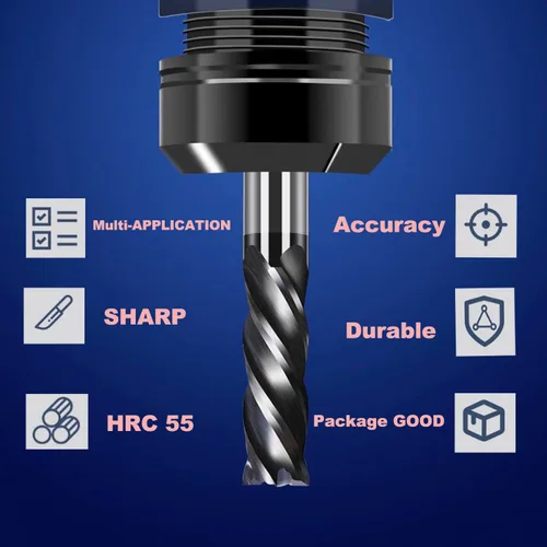 Miniatura 3 de Fresa de extremo cuadrado de carburo de 1/8" para aceros, HRC 55 grados, 4 ranuras, revestimiento AlTiN, brocas de fresa para fresado de aceros