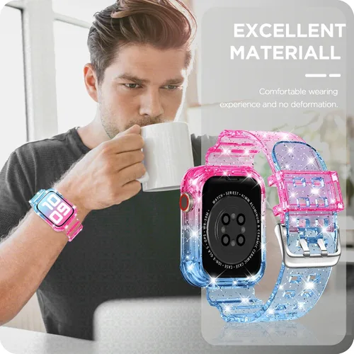 Miniatura 7 de DABAOZA - Correa compatible con Apple Watch de 49 mm, 46 mm, 45 mm, 44 mm, 42 mm, 41 mm, 40 mm, 38 mm, con protector, correa de TPU brillante