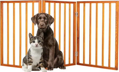Miniatura 8 de Puerta para Mascotas - Valla Plegable para Perros de 4 Paneles para Interiores para Escaleras, Pasillos o Puertas - Puertas para Perros Marrón