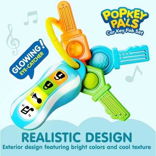 Miniatura 2 de JOYIN Mordedor de llaves de coche para bebés, juguete sensorial de aprendizaje para niños pequeños con música y luces, juguetes musicales para Azul