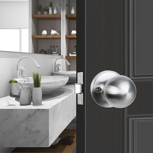Miniatura 5 de GSCZ Pomo de Puerta de Paso Níquel Cepillado, Pomo de Puerta Redondo para Puertas de Pasillo y Armario, Cerradura de Puerta Sin Bloqueo, Herrajes