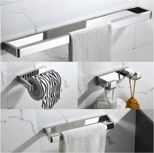 Miniatura 10 de YACVCL Juego de accesorios de baño de 4 piezas de níquel cepillado Juego de barra de toalla de baño de acero inoxidable premium Soportes de toalla