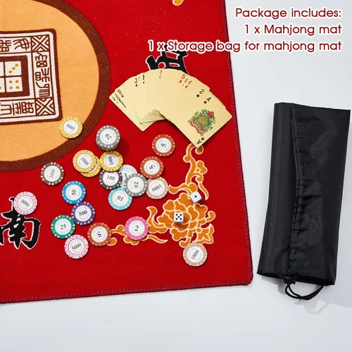 Miniatura 3 de Juexica Tapete Mahjong con bolsa, antideslizante, reducción de ruido, cubierta de mesa de juego de mesa, accesorios de mesa Mahjong, mantel de Rojo