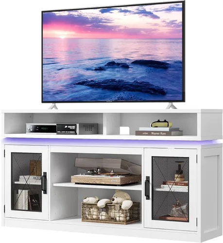Miniatura 12 de WLIVE Farmhouse TV Stand for TVs Up to 65 Inches, Tall Entertainment Center with Storage Cabinets & LED Lights, Media Console for Living Room