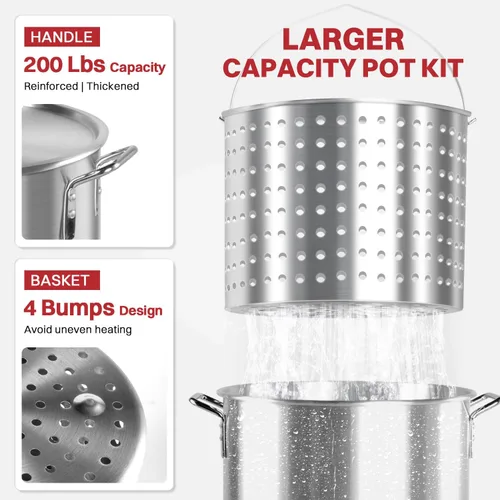 Miniatura 4 de Freidora al Aire Libre de 30QT y 10QT Freidora de Pavo Olla para Hervir Mariscos Incluye Tapa y Escumador Quemador de Propano de 50,000BTU