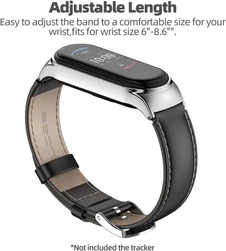 Miniatura 5 de Correa de repuesto de cuero genuino para Amazfit Band 5 Smart Bracelet Watch Accesorios Negro y plateado