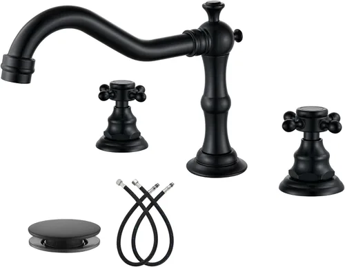 Miniatura 12 de gotonovo Grifo de lavabo de baño de 3 orificios extendido, grifo mezclador de doble manija cruzada para lavabo de baño, grifo de tocador, montaje