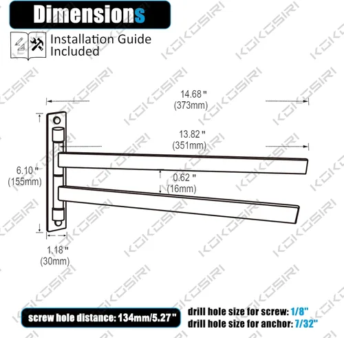 Miniatura 2 de KOKOSIRI Toallero giratorio para toallas de mano, barras oscilantes para baño, cocina, acero inoxidable de níquel cepillado B5007BR-A2