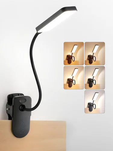 Luz con clip, 9 niveles de brillo + 5 colores, lámpara de escritorio recargable, luces con batería de 4000mAh, lámpara de escritorio LED de 450