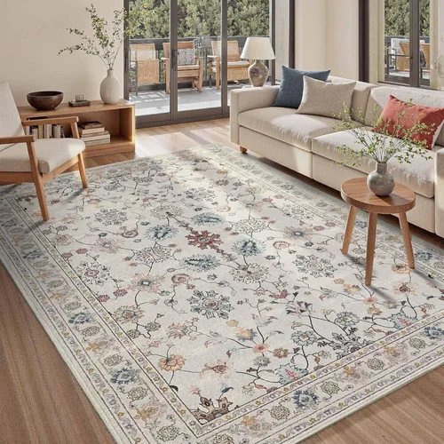 Rugxara Alfombras de Área de 5x7 para Dormitorio y Sala de Estar - Alfombra Floral Boho Vintage Lavable, Suave y Antideslizante, Alfombra de Pelo