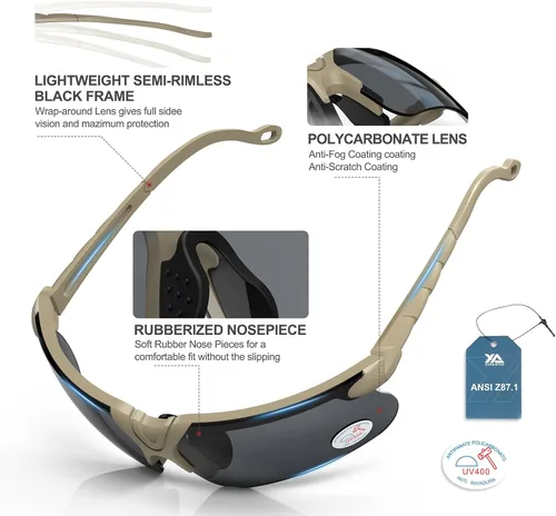 Miniatura 2 de Xaegistac Gafas de disparo con estuche Gafas de seguridad antivaho para cazadores para adultos Lente negra-marco caqui
