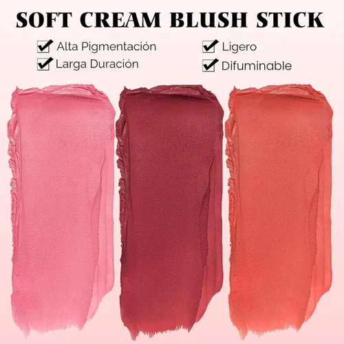 Miniatura 3 de Barra de rubor para mejillas – Varita de rubor de maquillaje en crema, barra hidratante sólida para tinte de mejillas, natural, mezclable