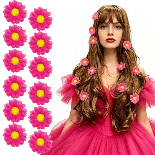 Miniatura 5 de [Paquete de 12] Pinza para el cabello lateral con mini flores de margarita dulce para mujer, accesorio para el cabello de dama de honor con flores