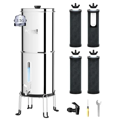 Miniatura 15 de Purewell Sistema de filtro de agua de gravedad portátil de 1.0 galones, sistema de encimera de ultrafiltración de 4 etapas de 0.01 μm con ventana