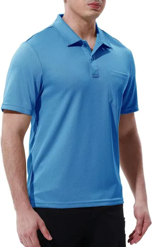 Miniatura 3 de Rdruko Camisas polo de manga corta para hombre de secado rápido para deportes de golf al aire libre con bolsillo