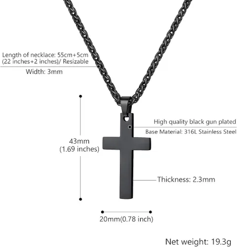 Miniatura 5 de PROSTEEL Collar de cruz para hombres y mujeres, acero inoxidable 316L, doradoplatanegrooro rosatono azul, hipoalergénico, dos tamaños, viene en caja