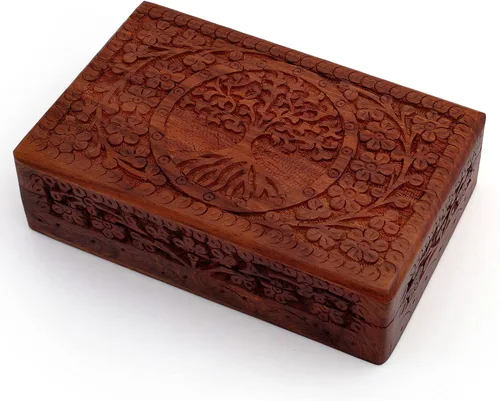 Miniatura 7 de Gran regalo de cumpleaños, caja de joyería decorativa de madera hecha a mano, organizador de joyas tallado en árbol de la vida, caja de recuerdos