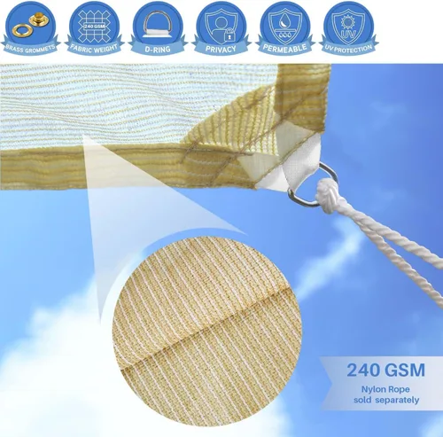 Miniatura 4 de E&K Sunrise - Toldo parasol de 5 x 22 pies, borde recto, 240 GSM, con ojales de anillo en D, bloqueo UV, para exteriores, pérgola, jardín, patio